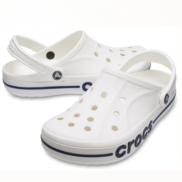 Crocs Unisex Bayaband Clog White And Navy Blue Women's Sz 11 Or Men's 9 - Picture 1 of 15